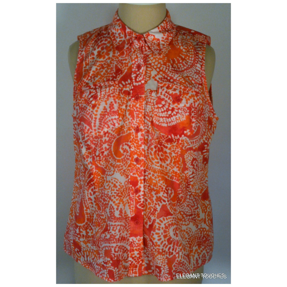 Sleeveless Petite Red & Orange Collared Shirt PS